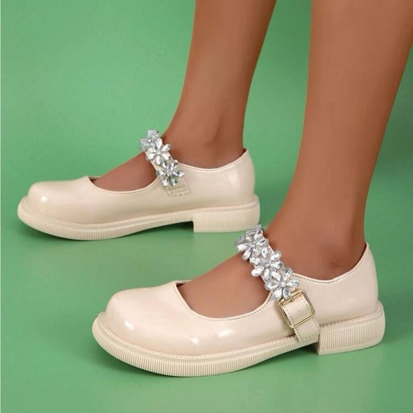 Beige Rhinestone Mary Jane Shoes - Picture 2 of 3